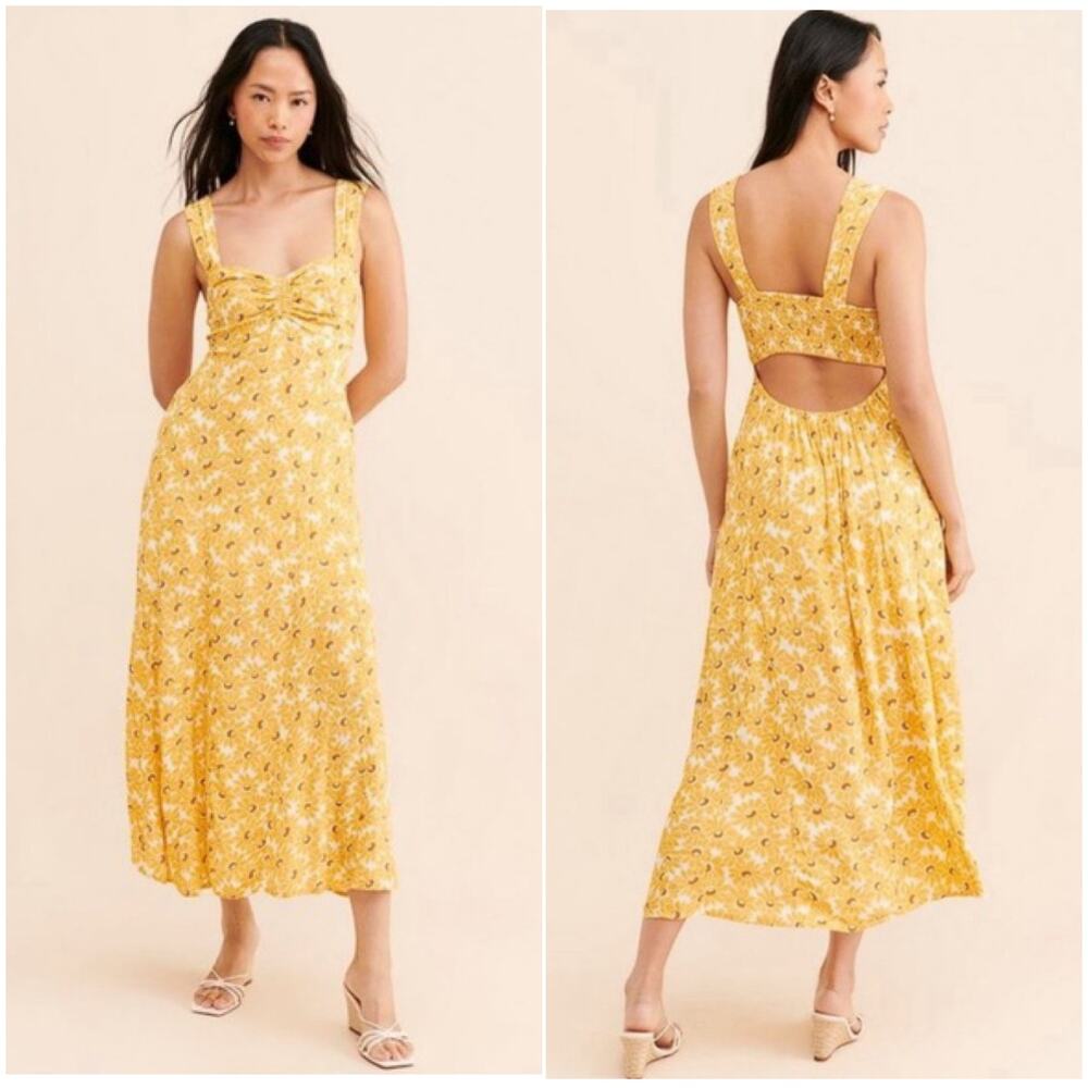 NEW Free People Rosalee Midi Dress in Yellow Combo XS
